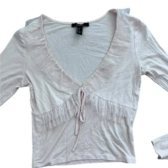 Baby Pink Low Cut Top with Ruffles long sleeve top, Size Small - Picture 3 of 7